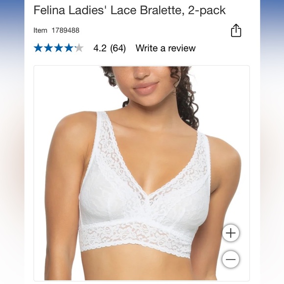 Set of two - unboxed, new Felina Ladies' Lace Bralette, 2-pack black and white - Picture 3 of 13
